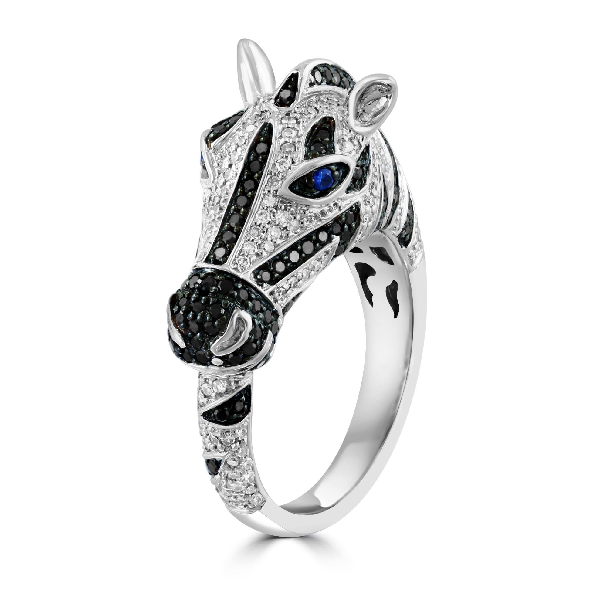 Diamond Black Diamond and Sapphire Zebra Ring Maison Birks Salon